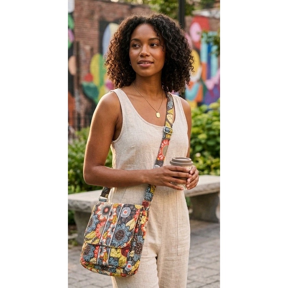 Vera Bradley Quilted Floral Leaf Print Crossbody Purse Shoulder Bag Adjustable